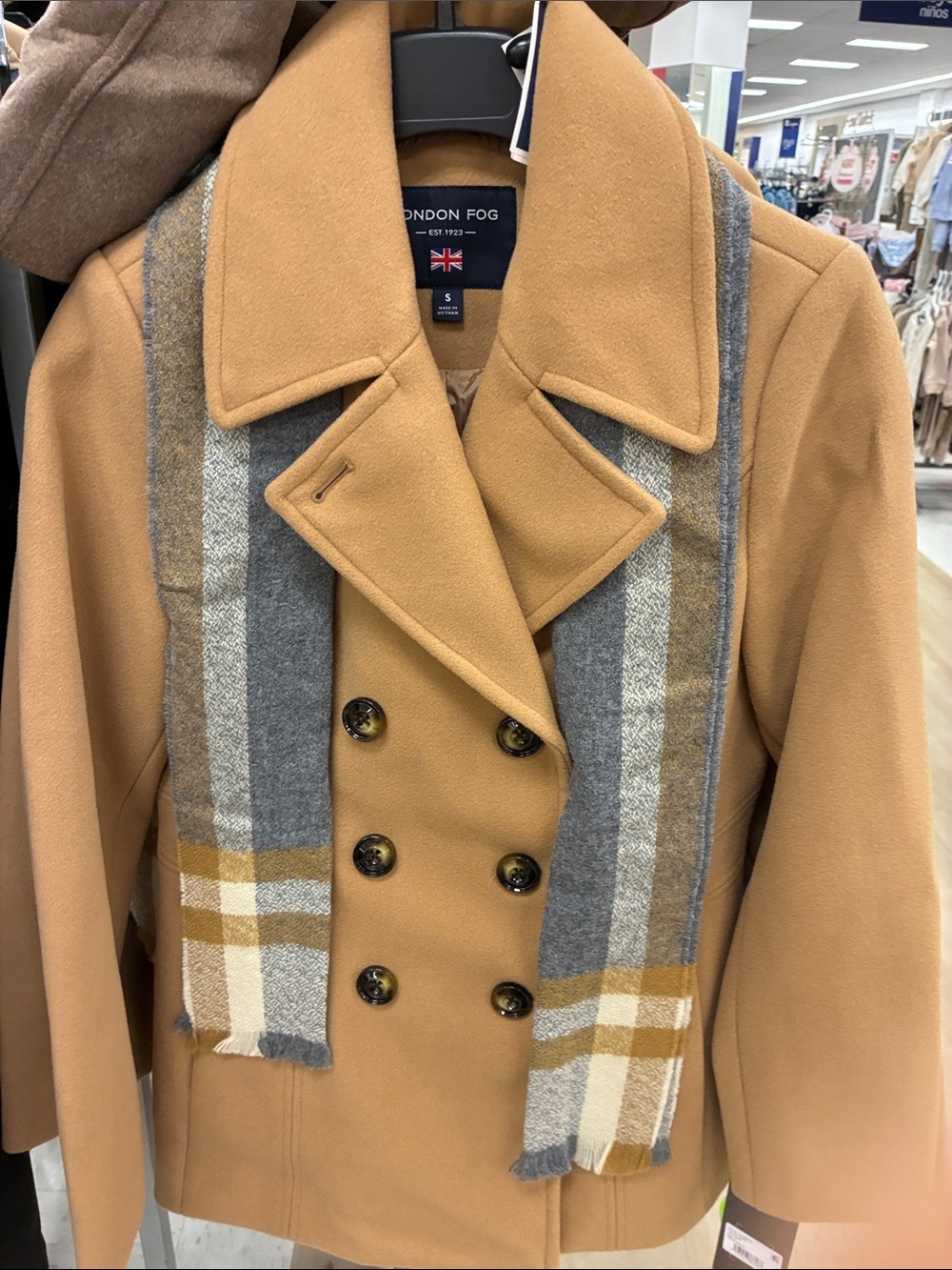 London Fog Women's Camel Double-Breasted Peacoat